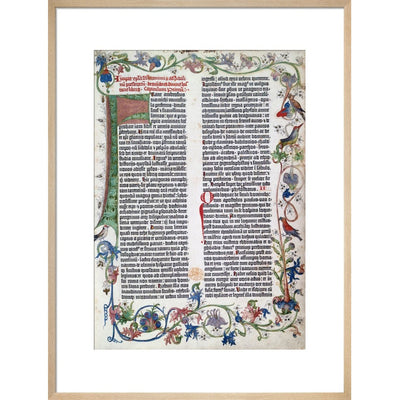 Page from the Gutenberg Bible print in natural frame