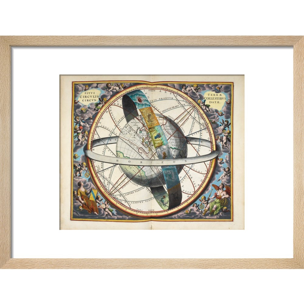 Planisphere with astrological signs of the zodiac print in natural frame