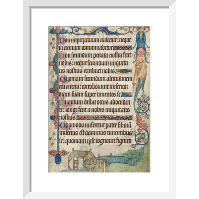 Psalm 103, with a watermill, from the Luttrell Psalter print in white frame