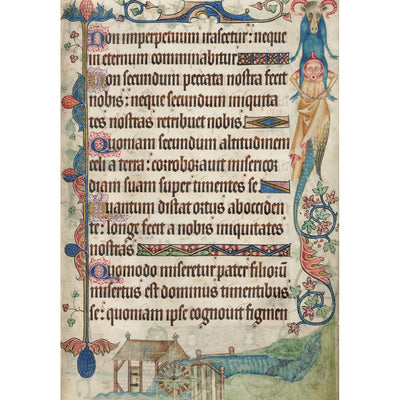 Psalm 103, with a watermill, from the Luttrell Psalter print