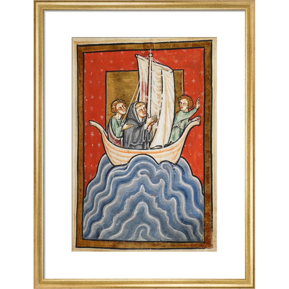 St. Cuthbert sailing to the land of the Picts print in gold frame