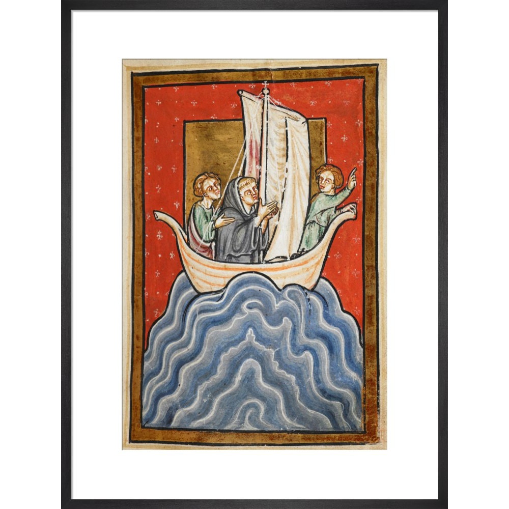 St. Cuthbert sailing to the land of the Picts print in black frame