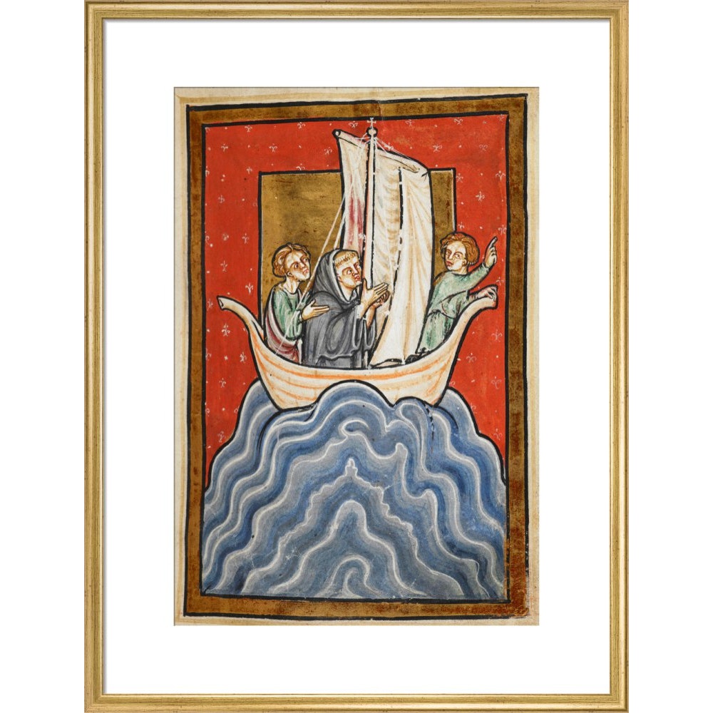 St. Cuthbert sailing to the land of the Picts print in gold frame