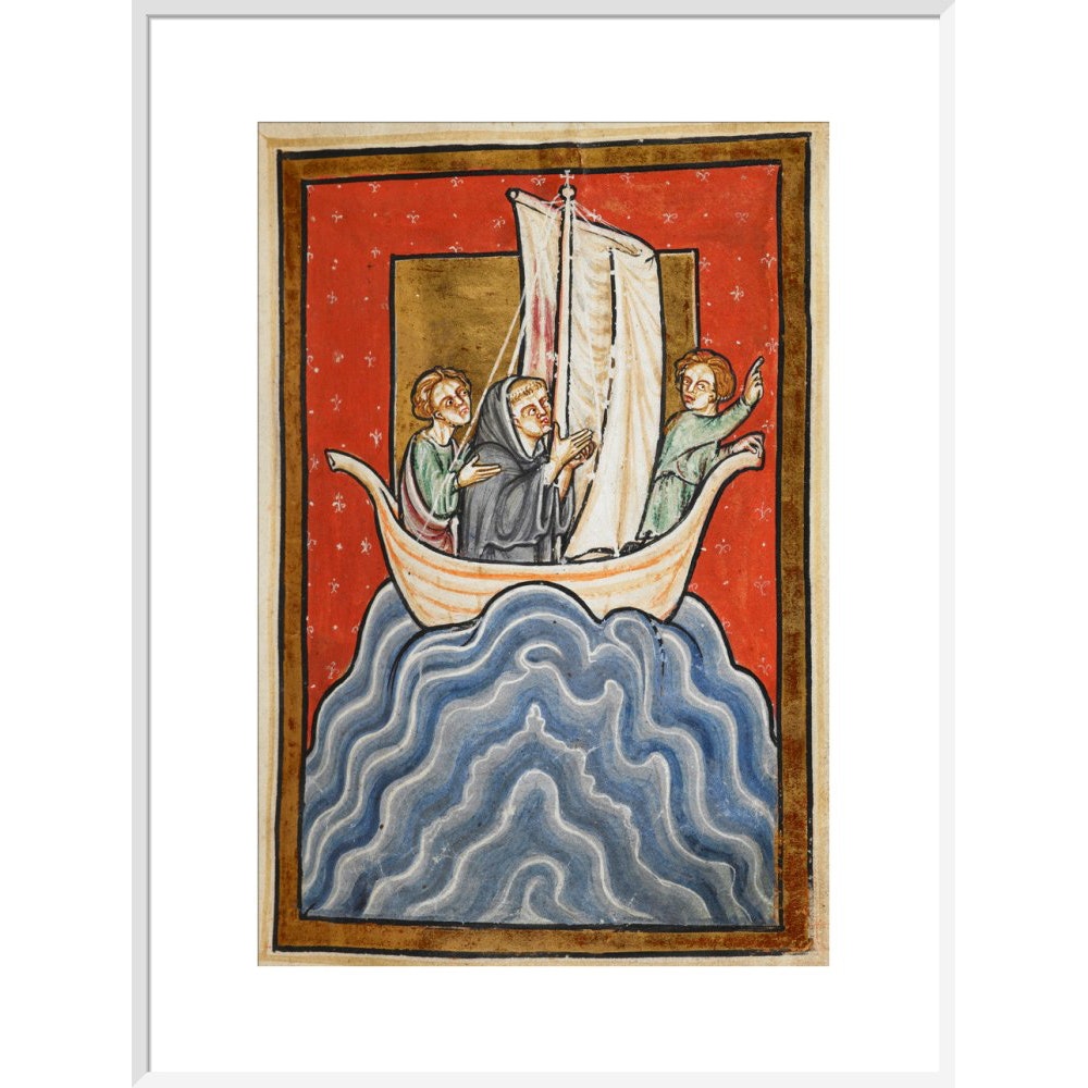 St. Cuthbert sailing to the land of the Picts print in white frame
