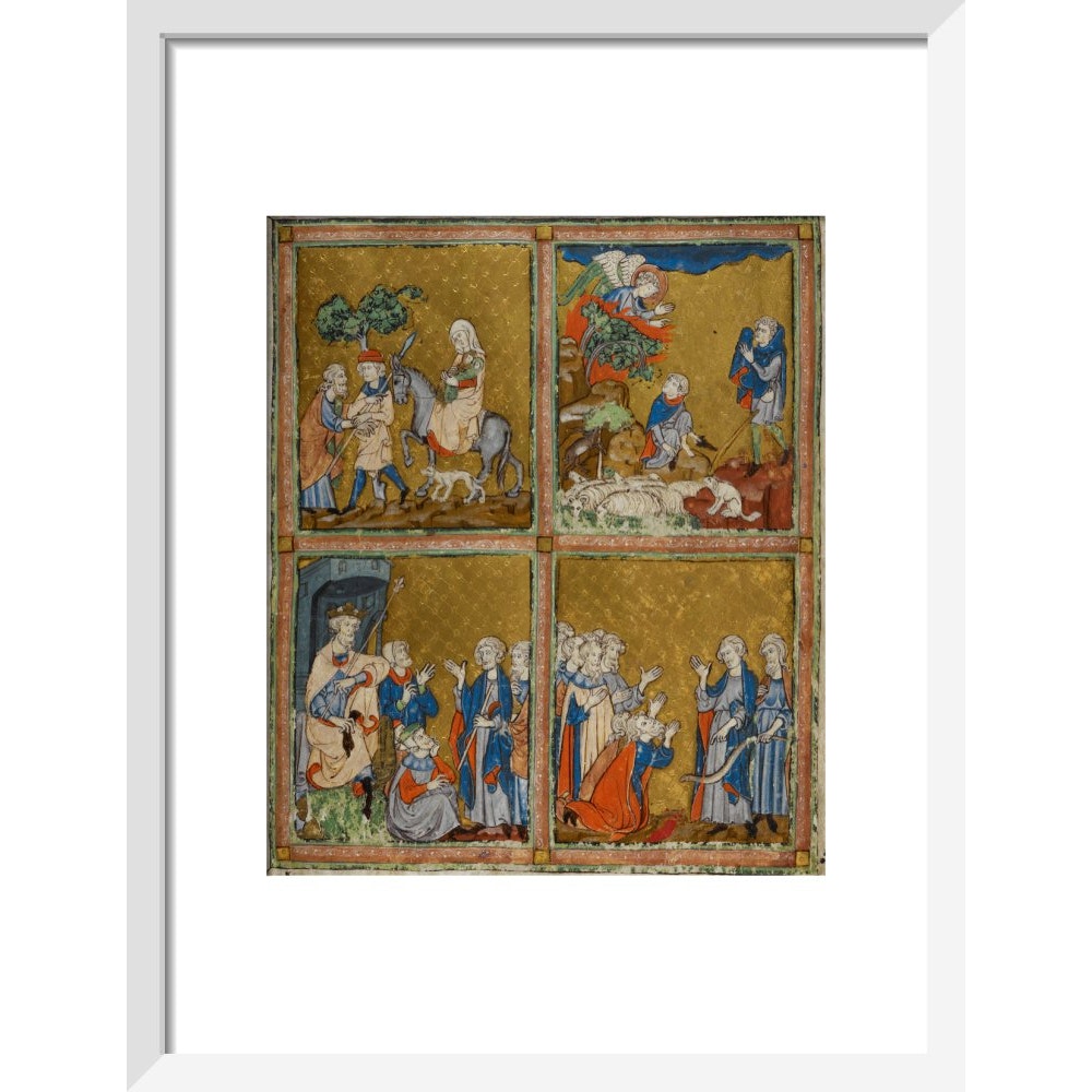 The Golden Haggadah print in white frame