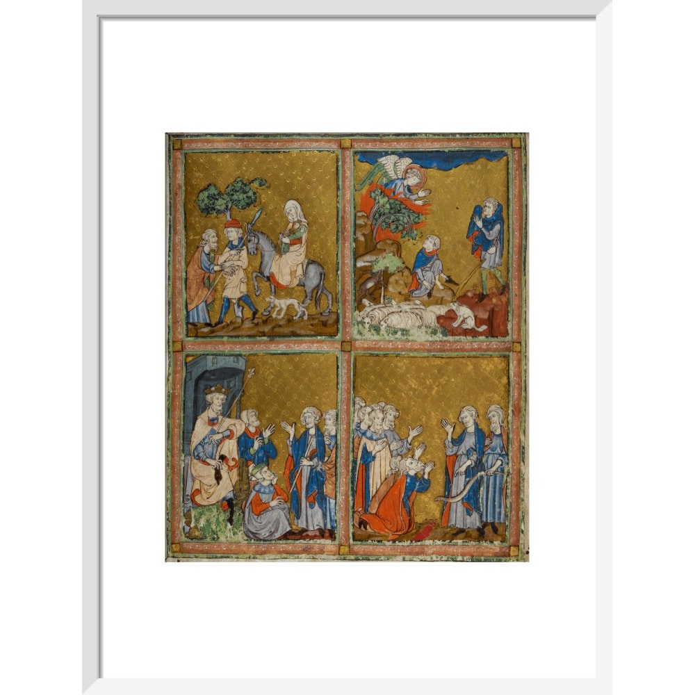 The Golden Haggadah print in white frame