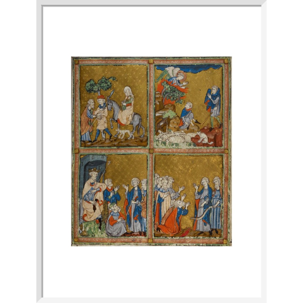 The Golden Haggadah print in white frame