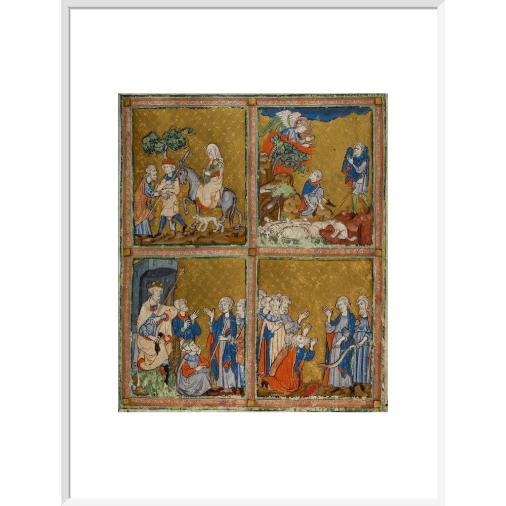 The Golden Haggadah print in white frame