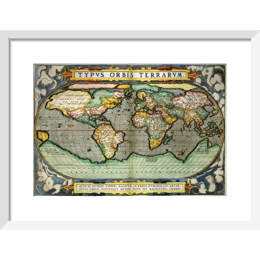 World Map (from Atlas Sive Cosmographica) print in white frame