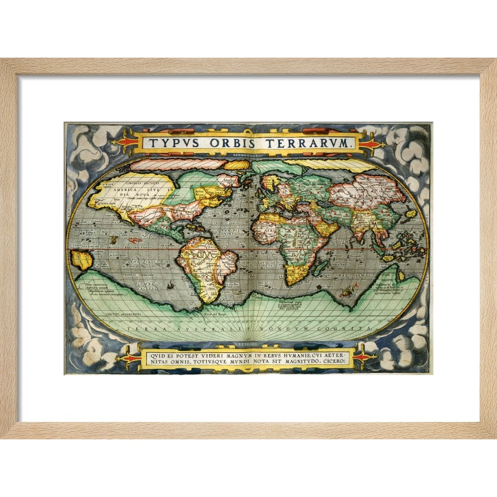 World Map (from Atlas Sive Cosmographica) print in natural frame