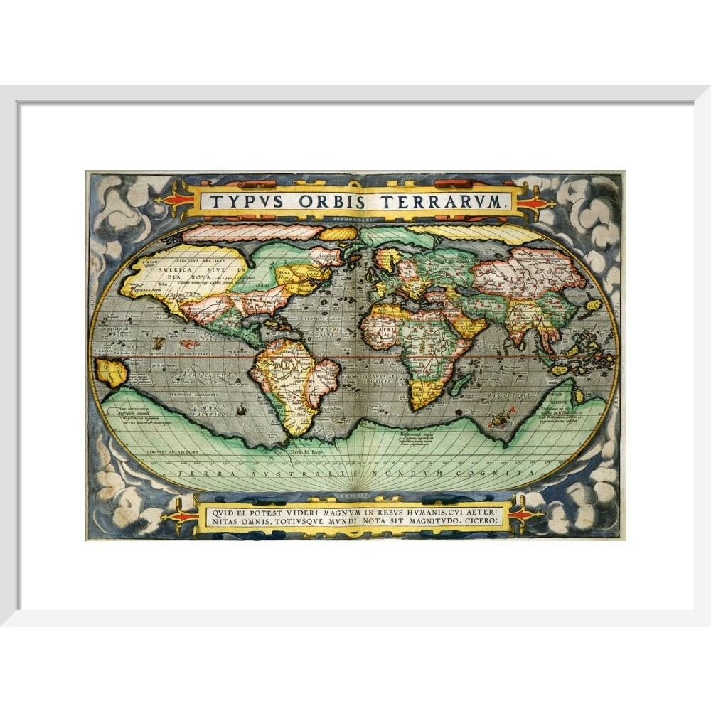 World Map (from Atlas Sive Cosmographica) print in white frame