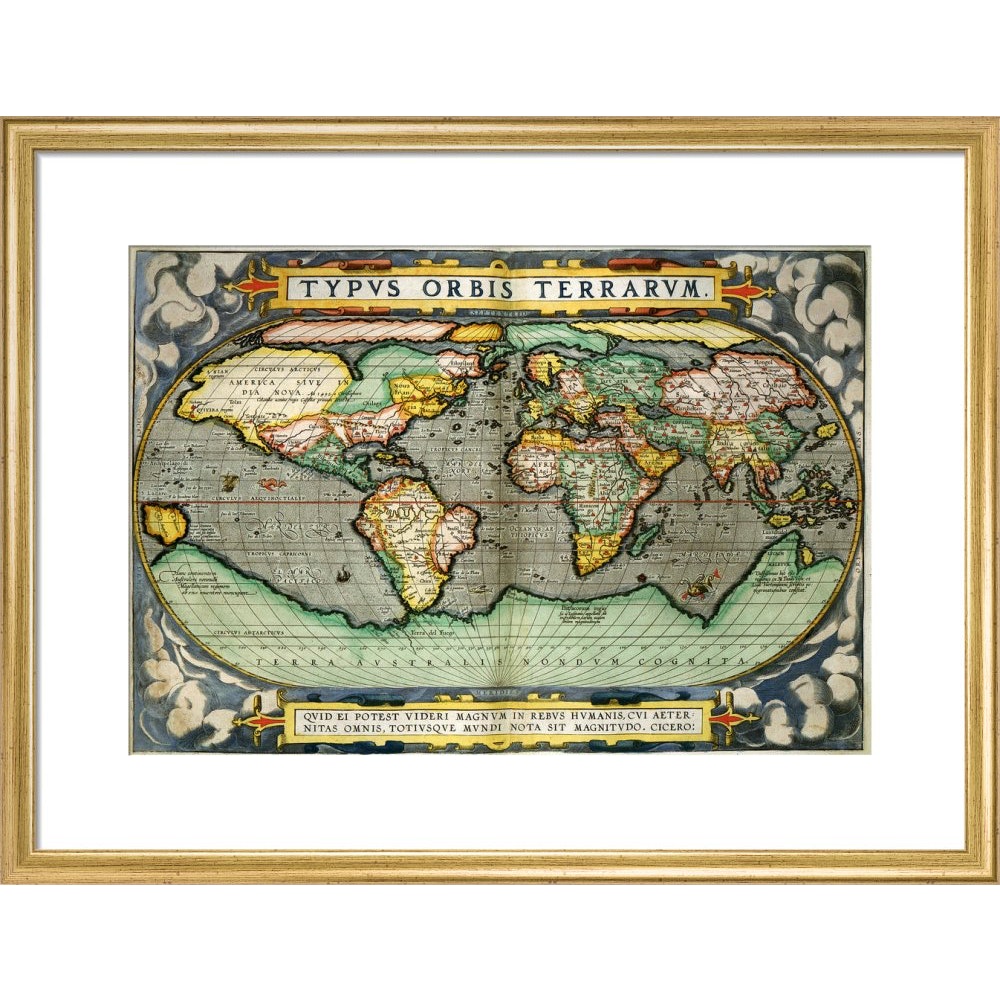 World Map (from Atlas Sive Cosmographica) print in gold frame