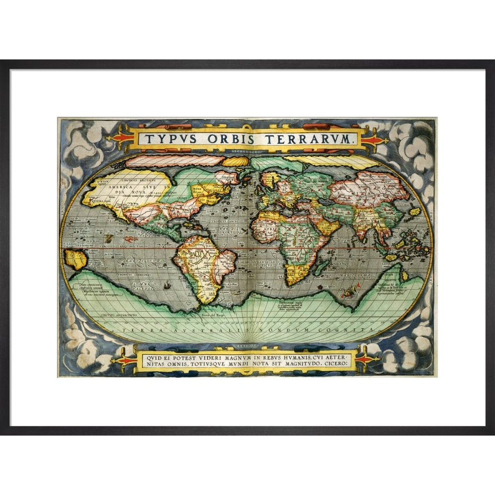 World Map (from Atlas Sive Cosmographica) print in black frame