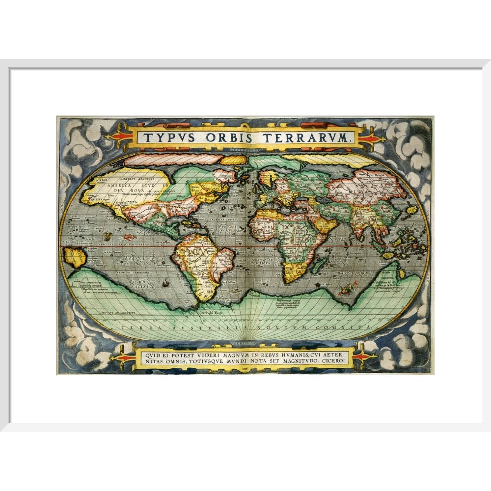 World Map (from Atlas Sive Cosmographica) print in white frame
