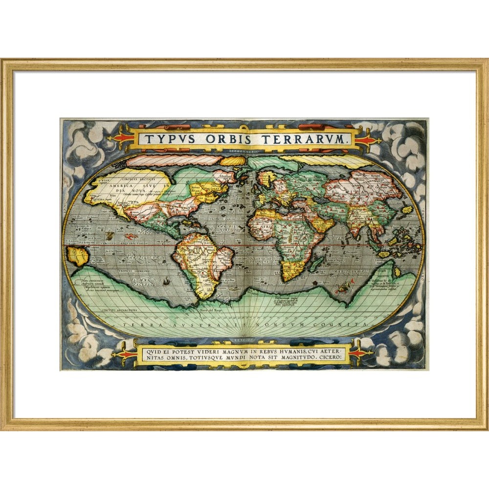 World Map (from Atlas Sive Cosmographica) print in gold frame