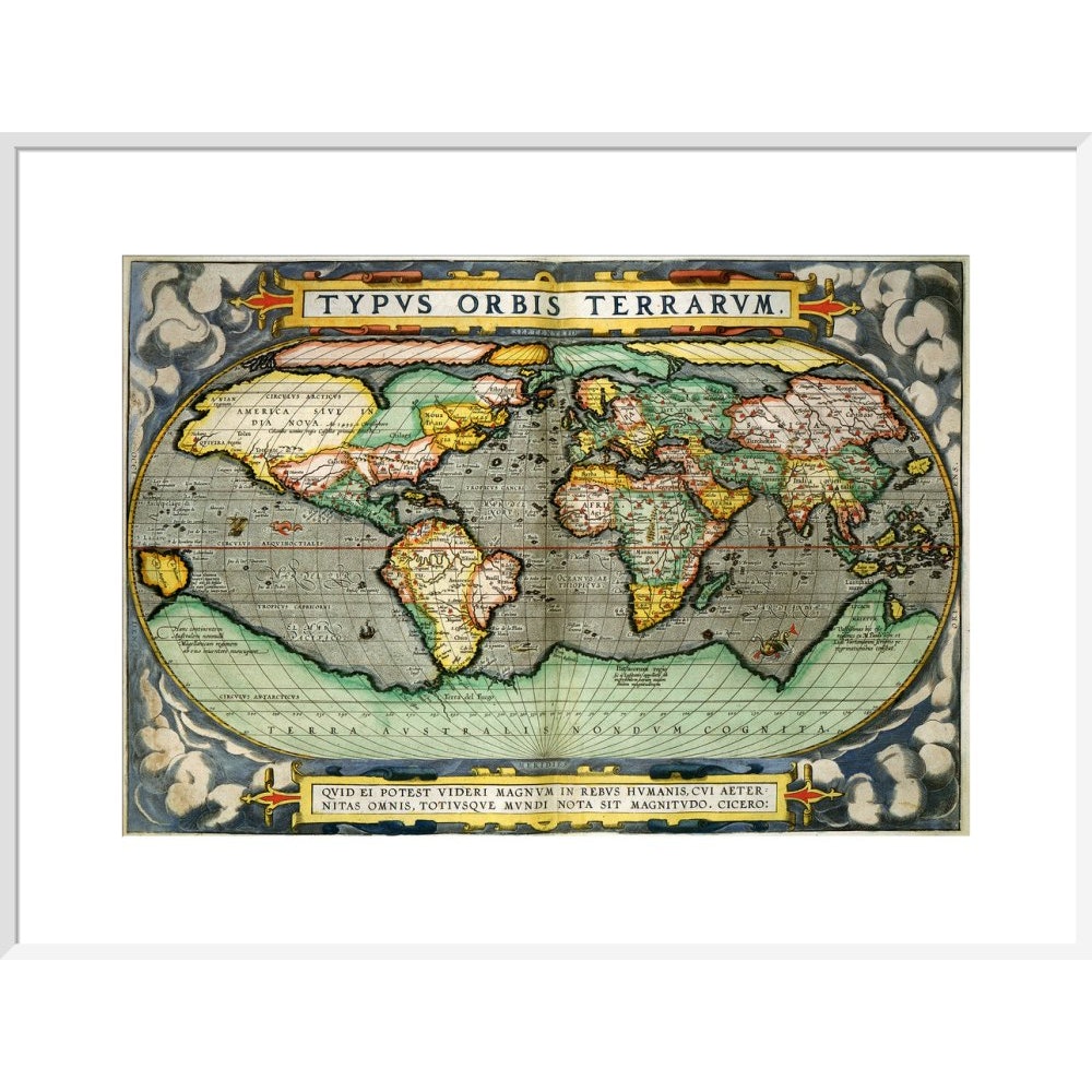 World Map (from Atlas Sive Cosmographica) print in white frame