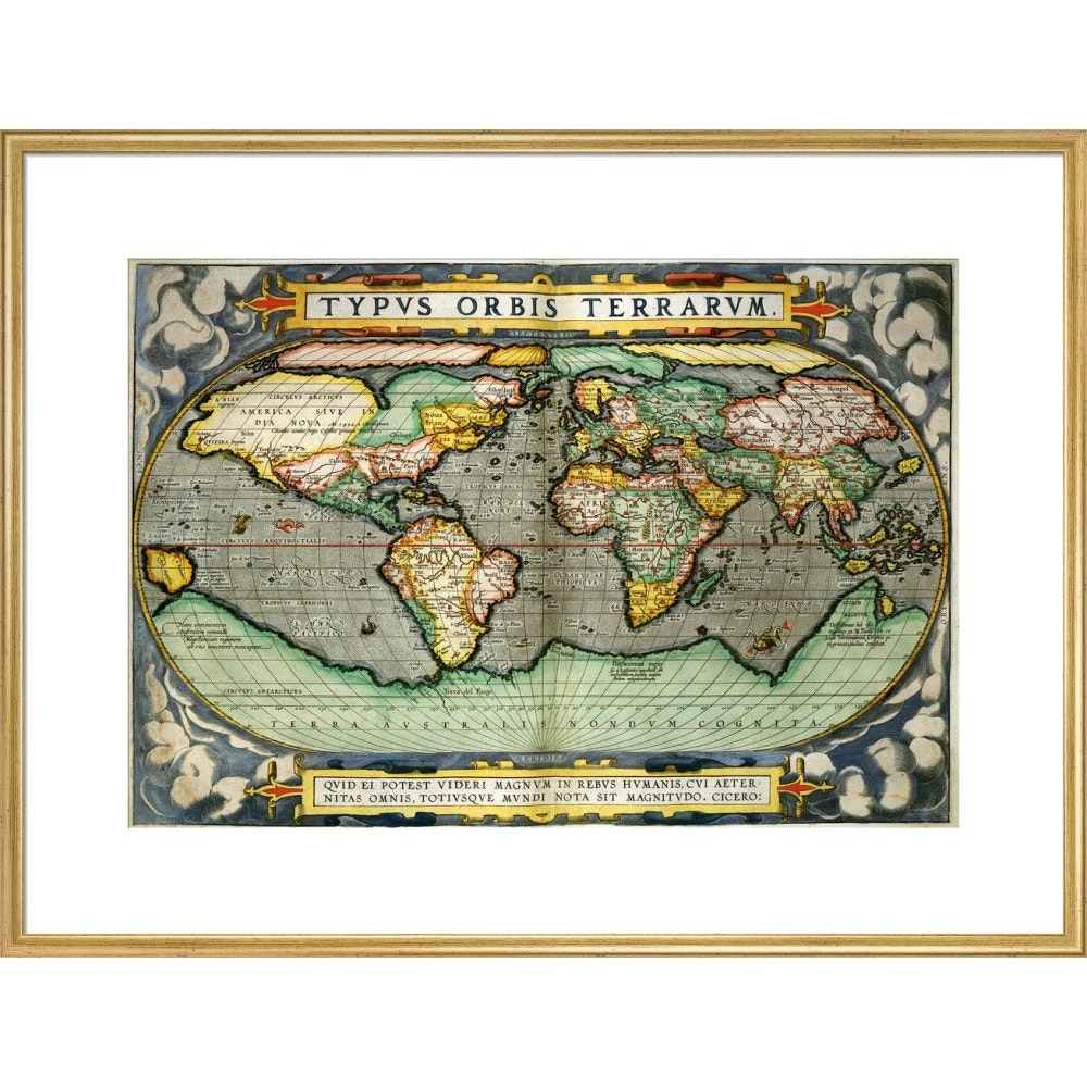 World Map (from Atlas Sive Cosmographica) print in gold frame