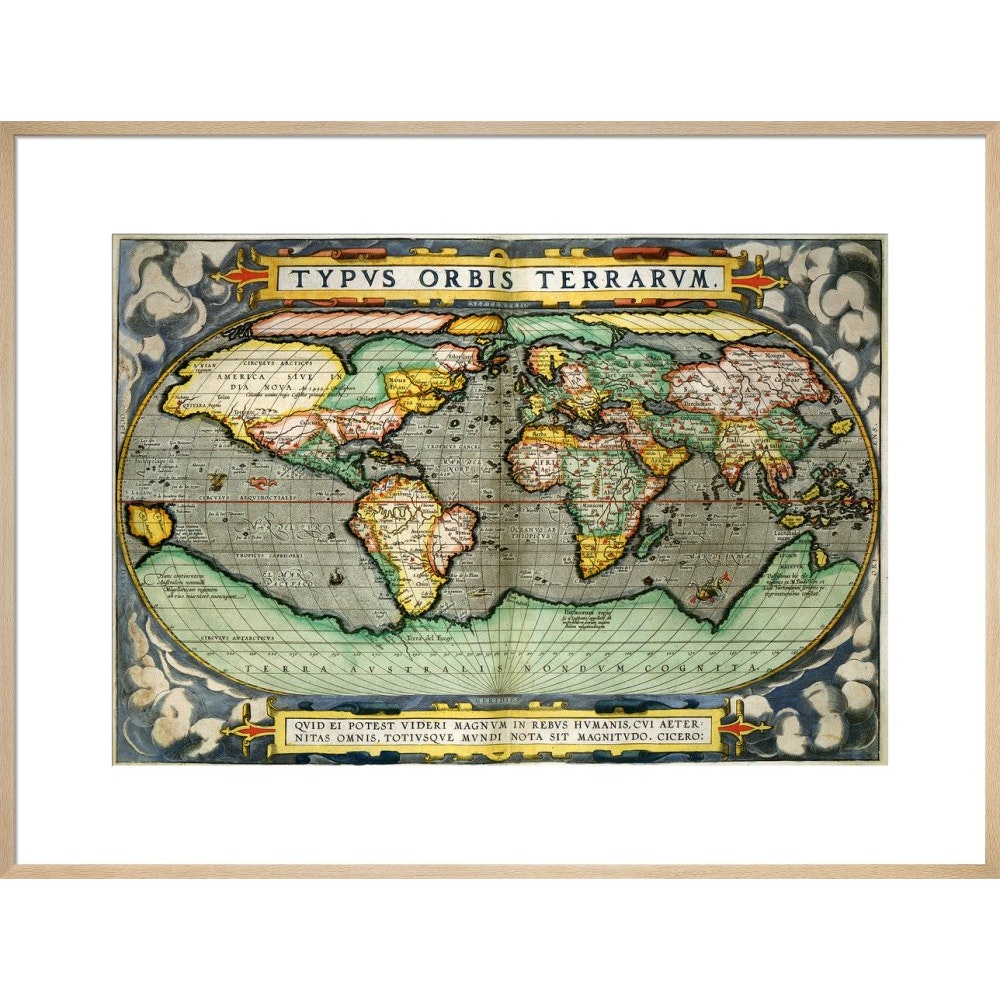 World Map (from Atlas Sive Cosmographica) print in natural frame