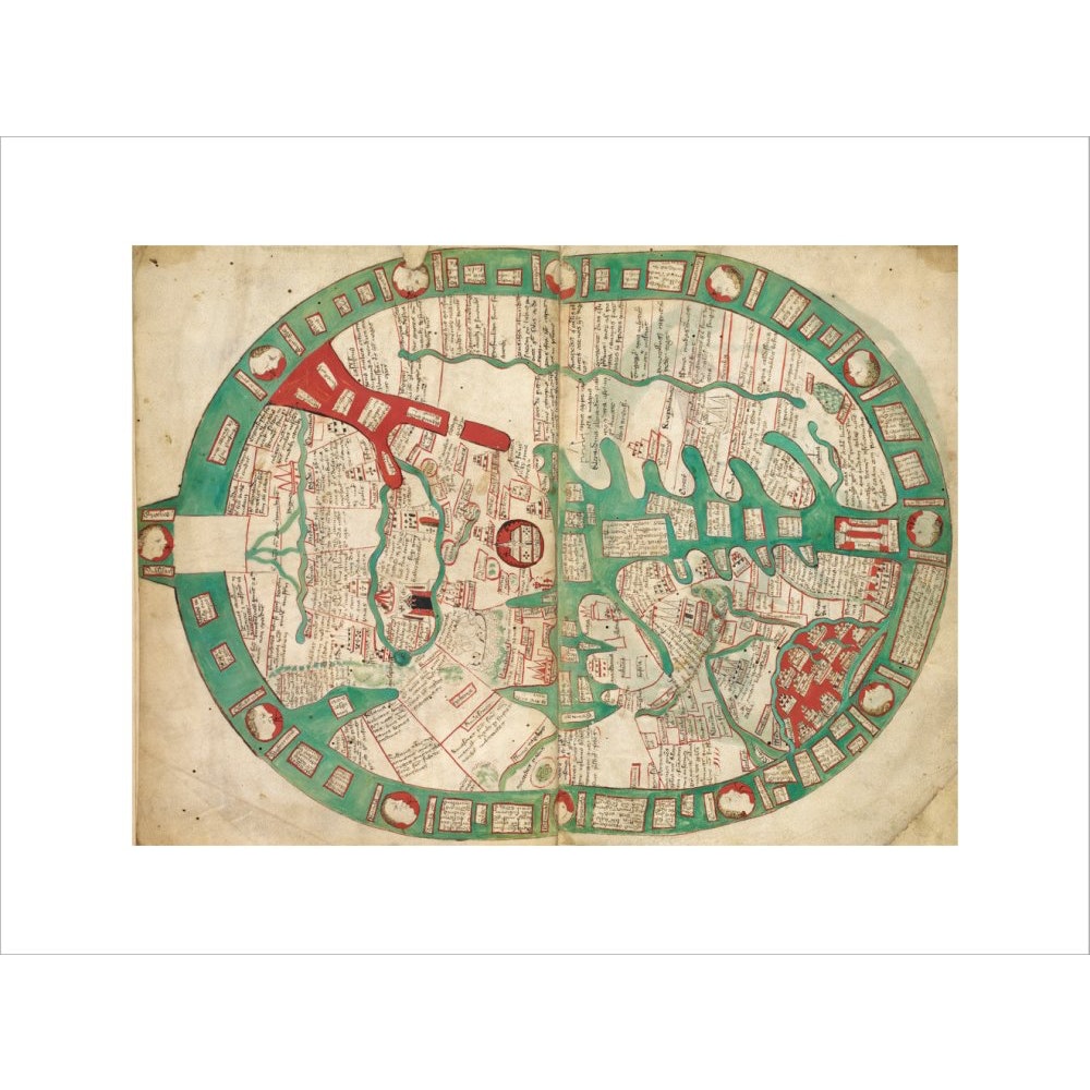 World map from Ranulf Higden's Polychronicon print unframed