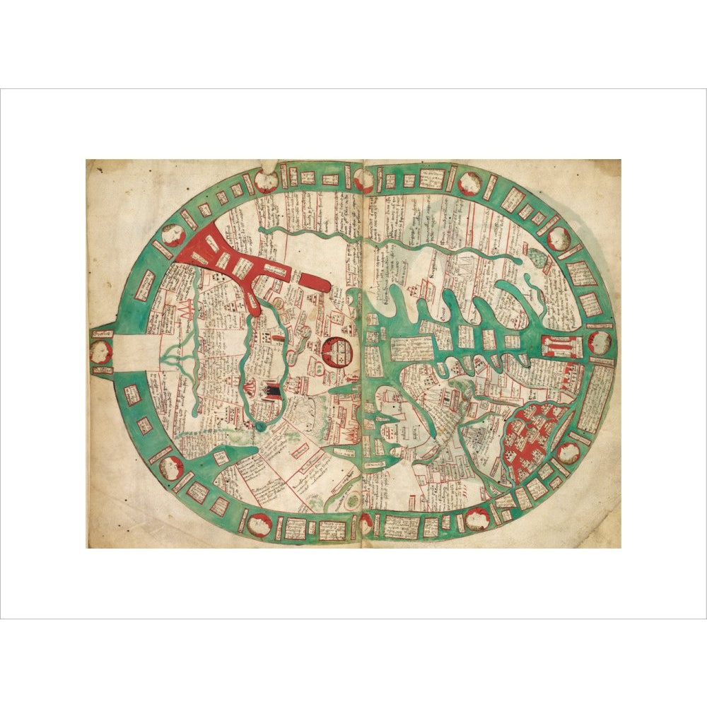 World map from Ranulf Higden's Polychronicon print unframed