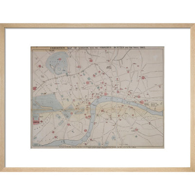 1862 map of London with bus and cab routes print in natural frame