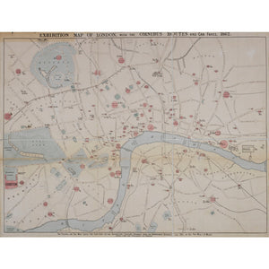 1862 map of London with bus and cab routes print