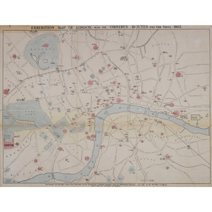 1862 map of London with bus and cab routes print
