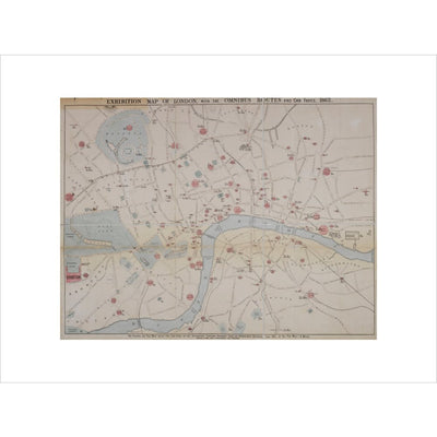 1862 map of London with bus and cab routes print unframed