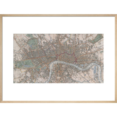 Cross's Map of London print in natural frame