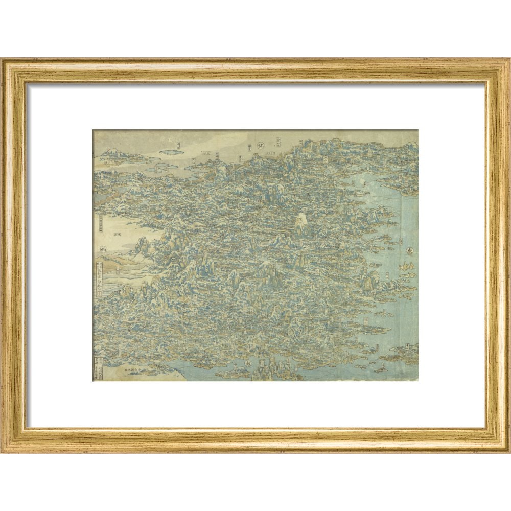 Hokusai's Map of China print in gold frame