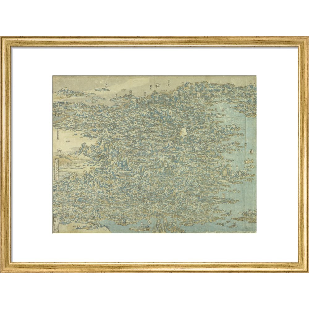 Hokusai's Map of China print in gold frame