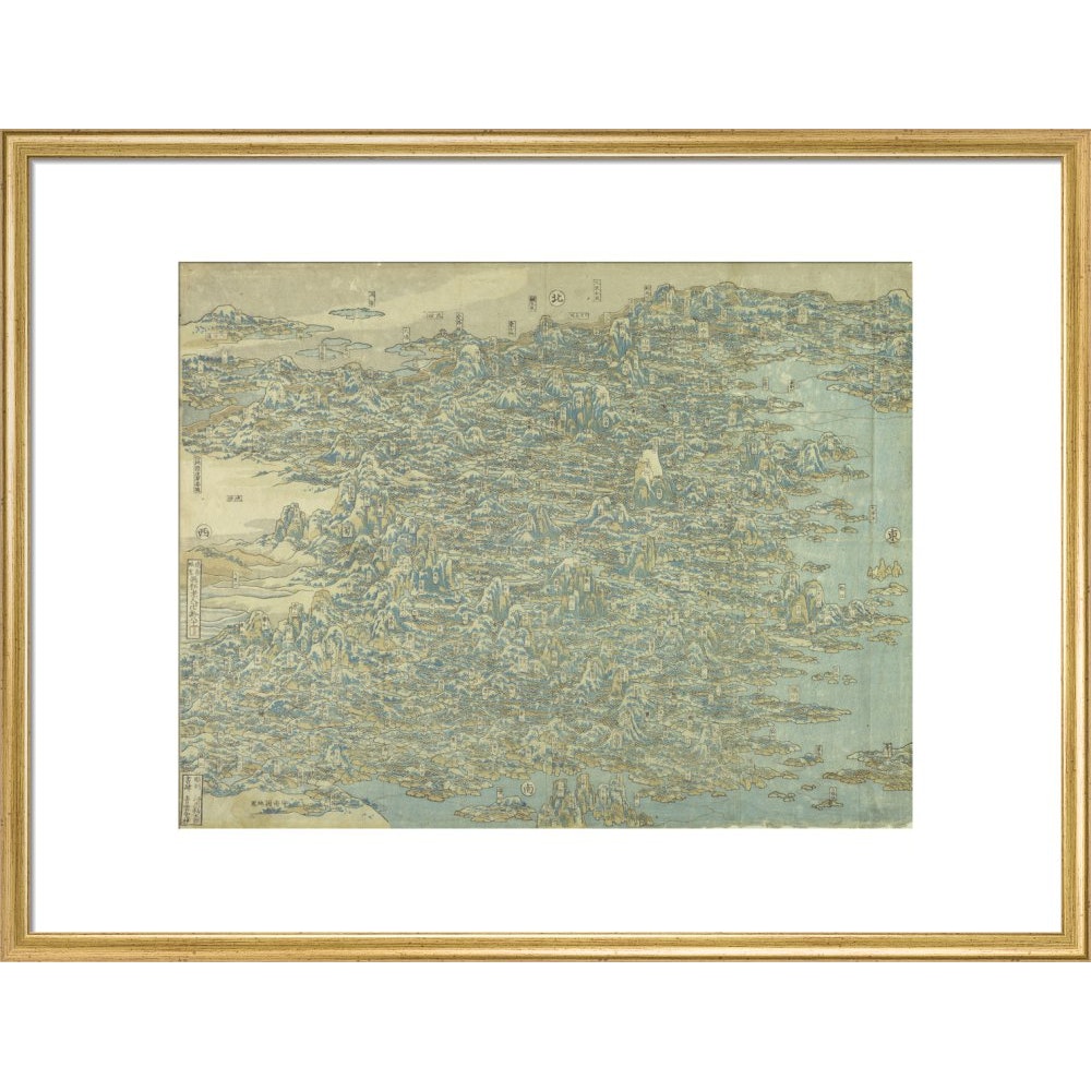 Hokusai's Map of China print in gold frame