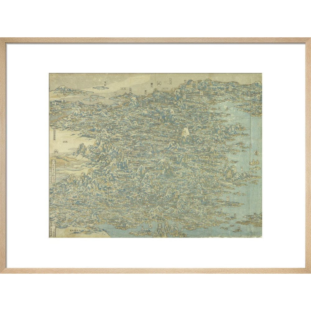 Hokusai's Map of China print in natural frame