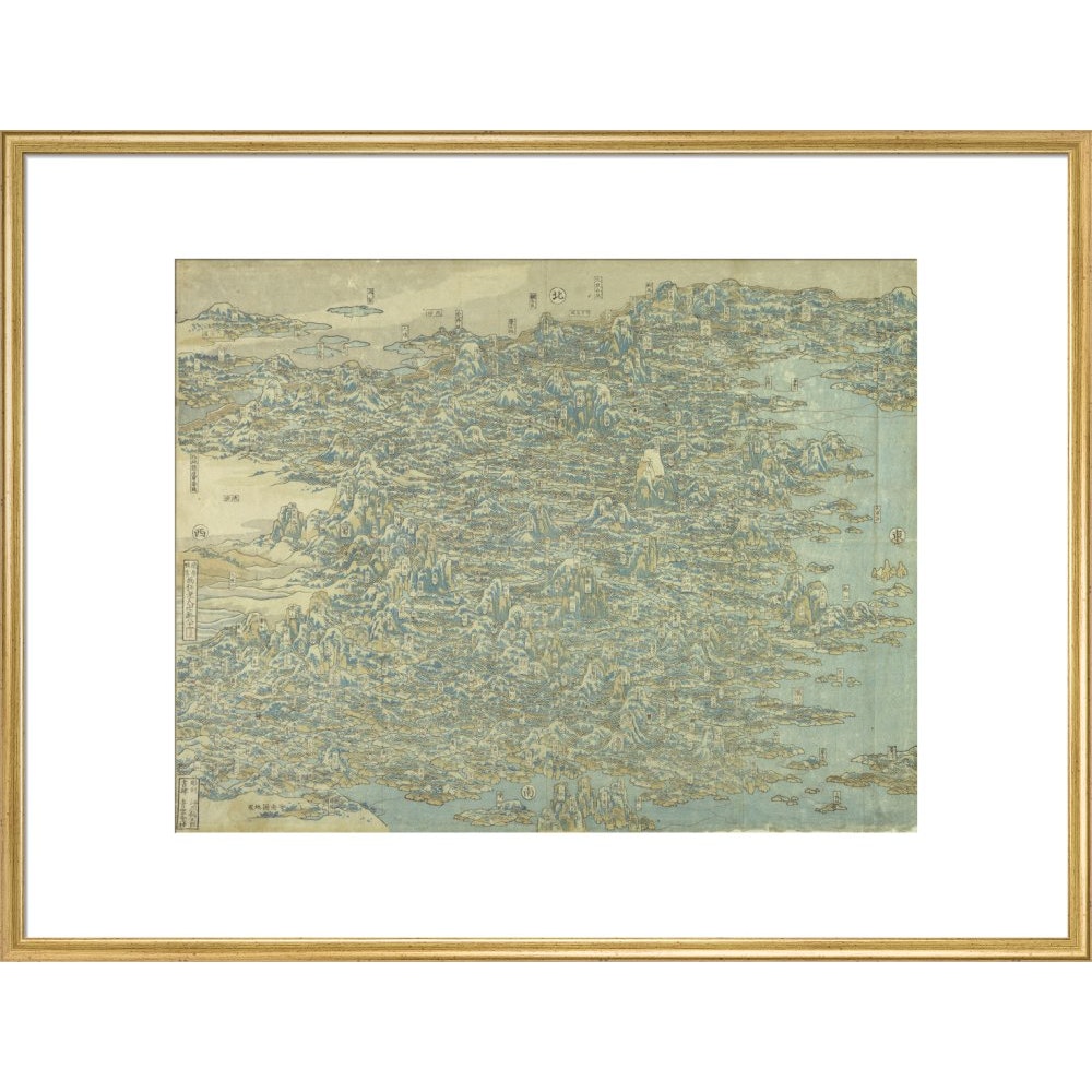Hokusai's Map of China print in gold frame