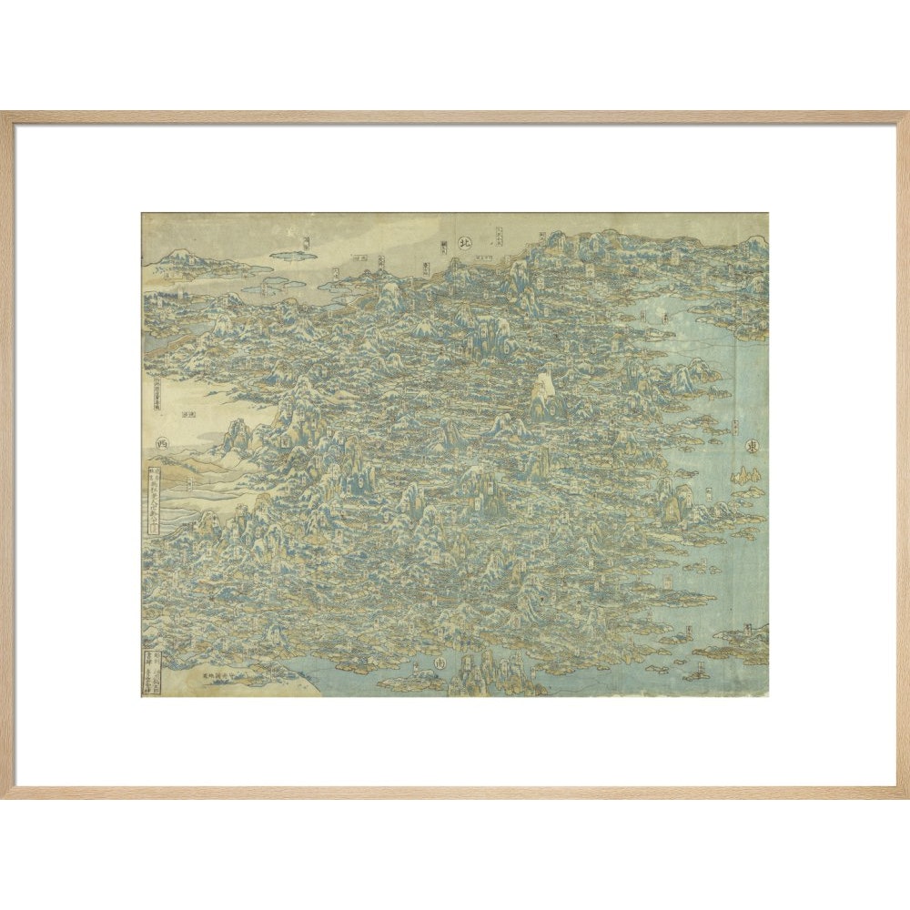 Hokusai's Map of China print in natural frame