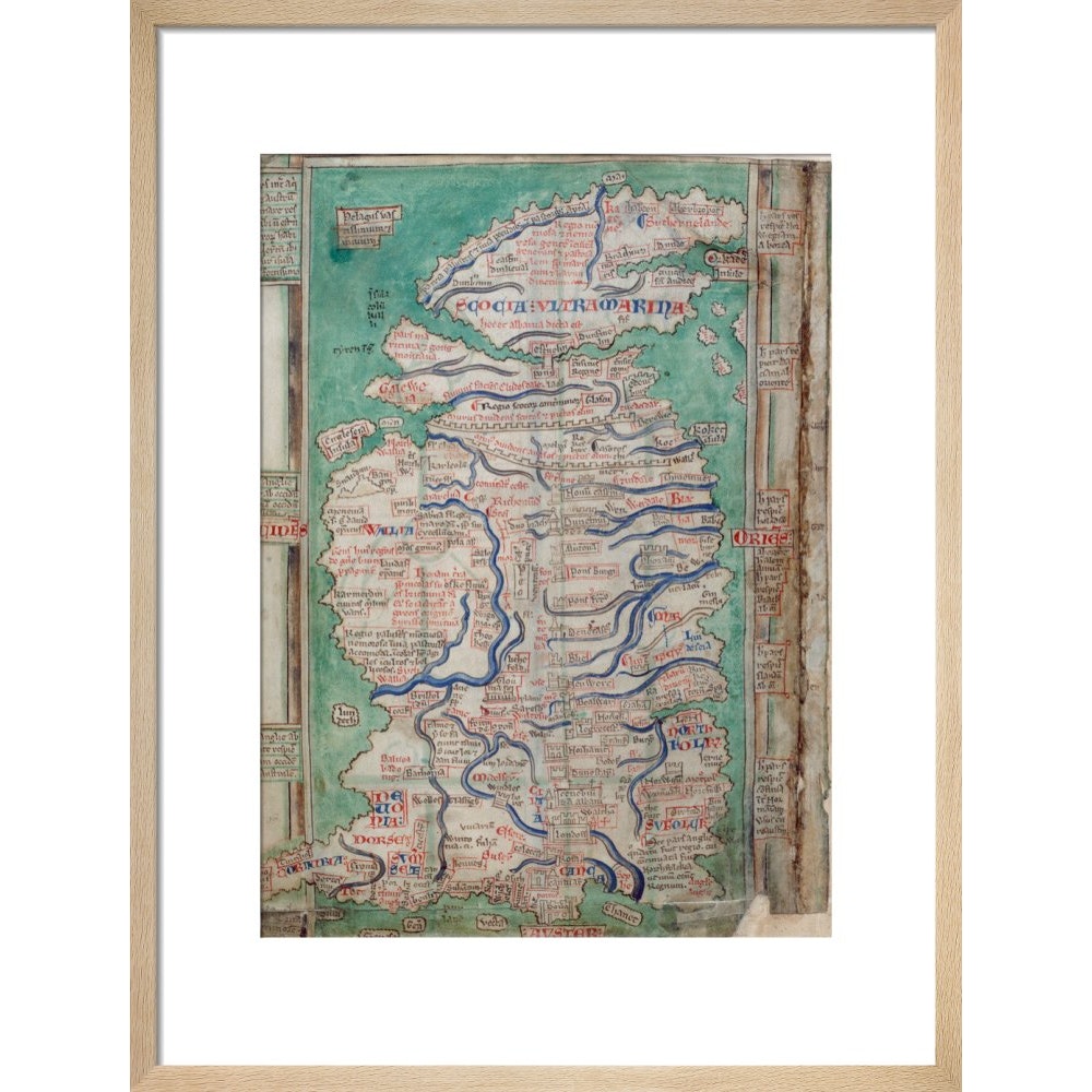 Map of Great Britain print in natural frame