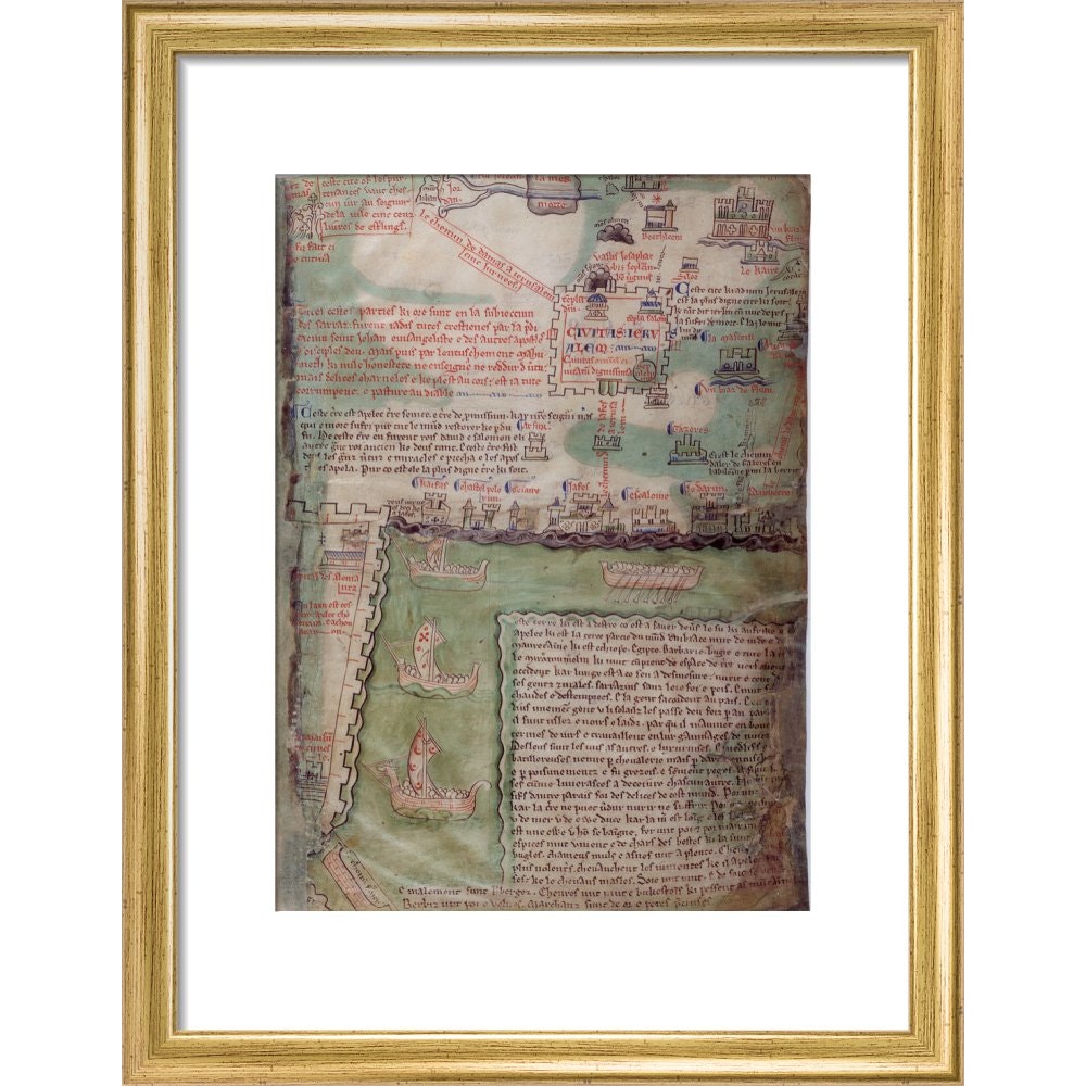Map of Jerusalem print in gold frame