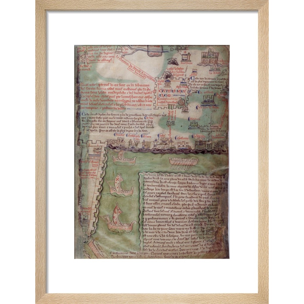 Map of Jerusalem print in natural frame