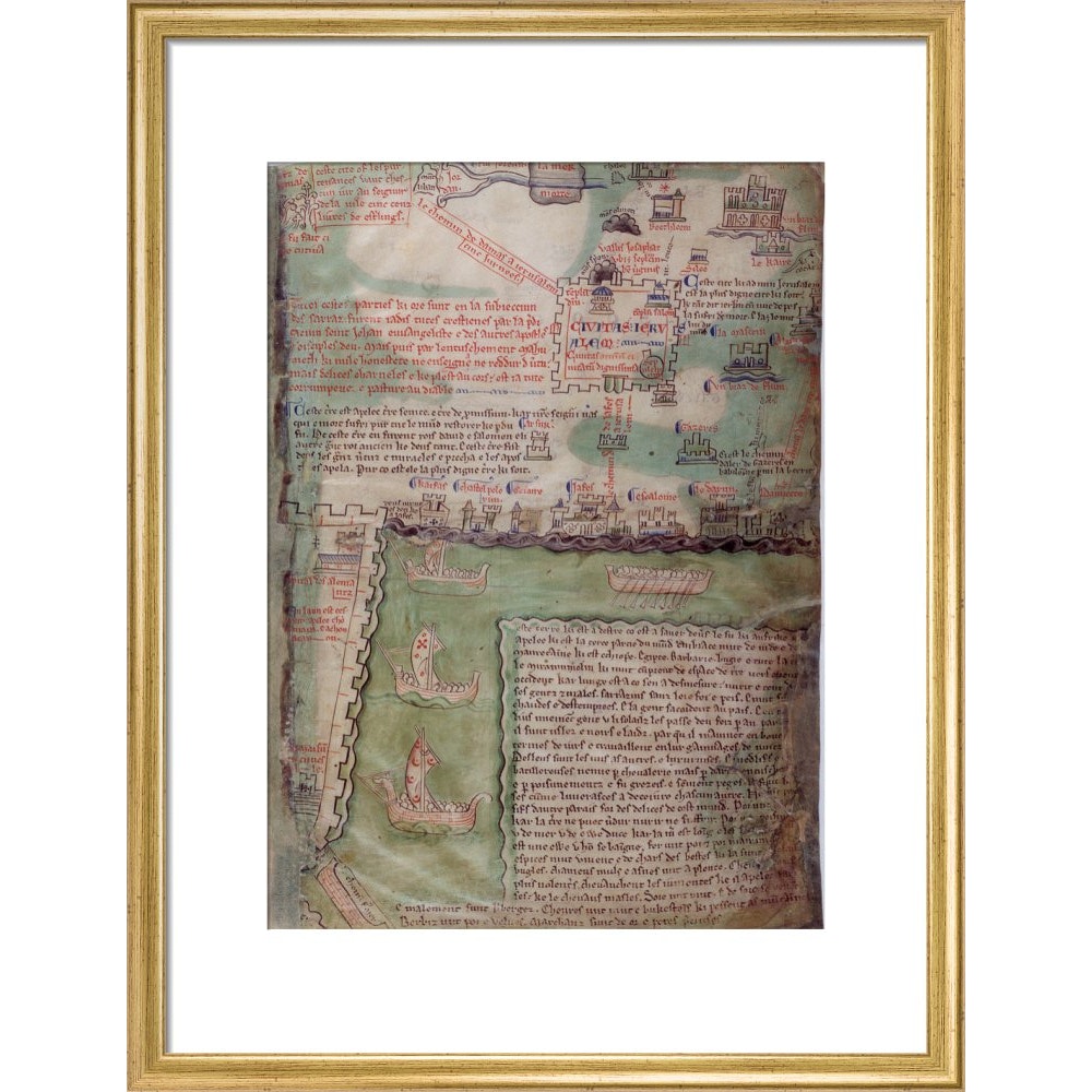 Map of Jerusalem print in gold frame
