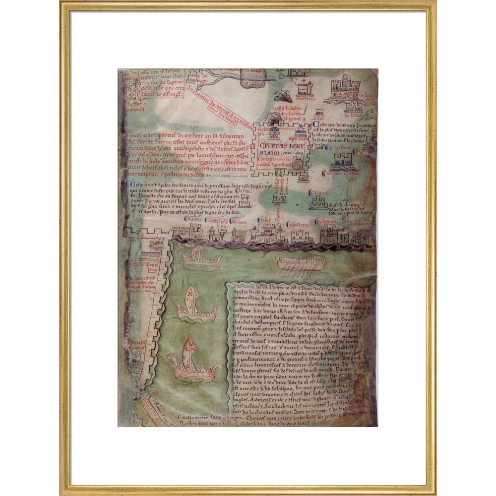 Map of Jerusalem print in gold frame
