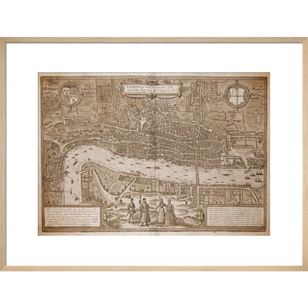 Map of London (sepia) print in natural frame