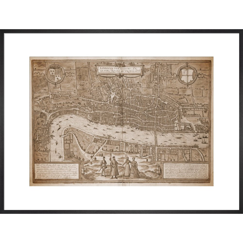 Map of London (sepia) print in black frame