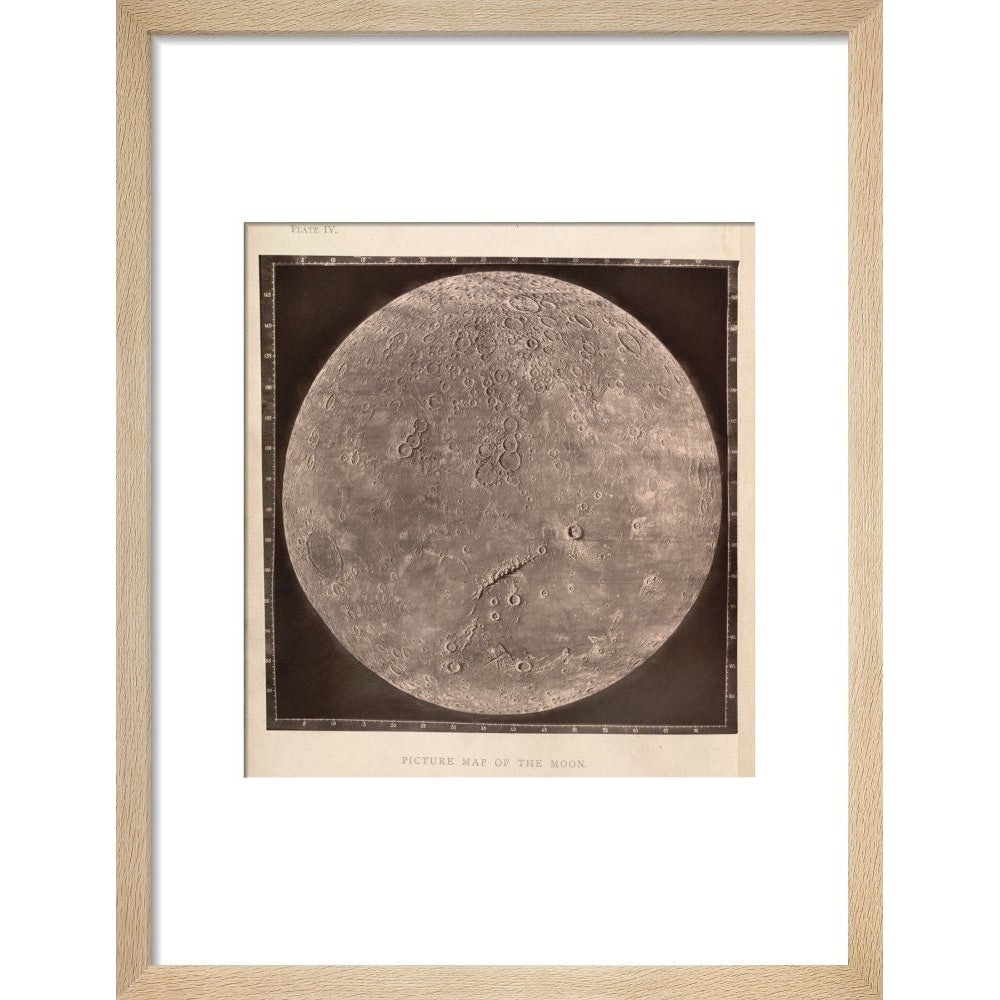 Map of the Moon print in natural frame