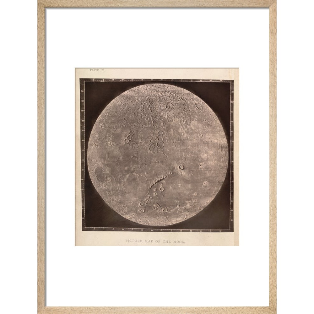 Map of the Moon print in natural frame
