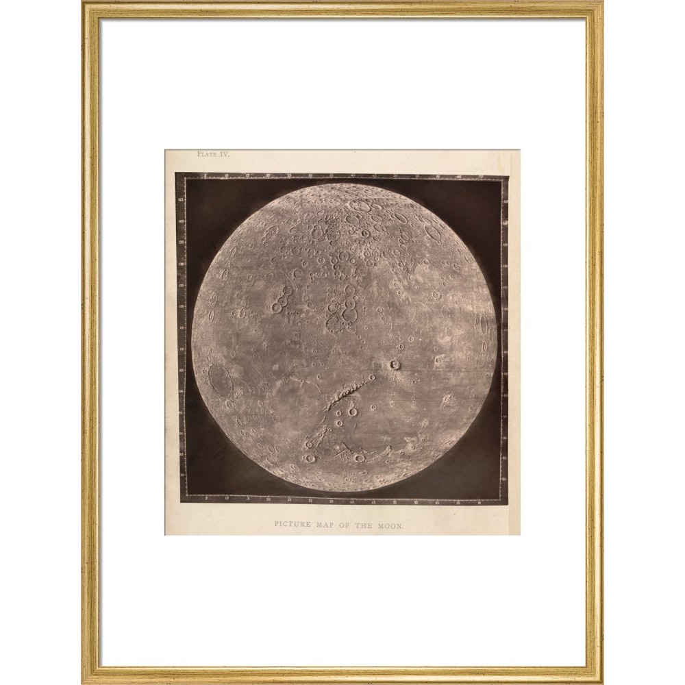 Map of the Moon print in gold frame