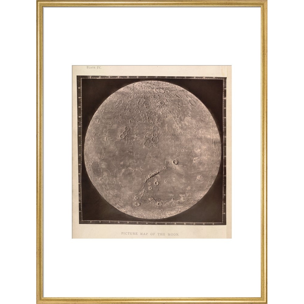 Map of the Moon print in gold frame