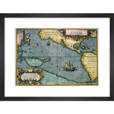 Map of the Pacific Ocean print in black frame