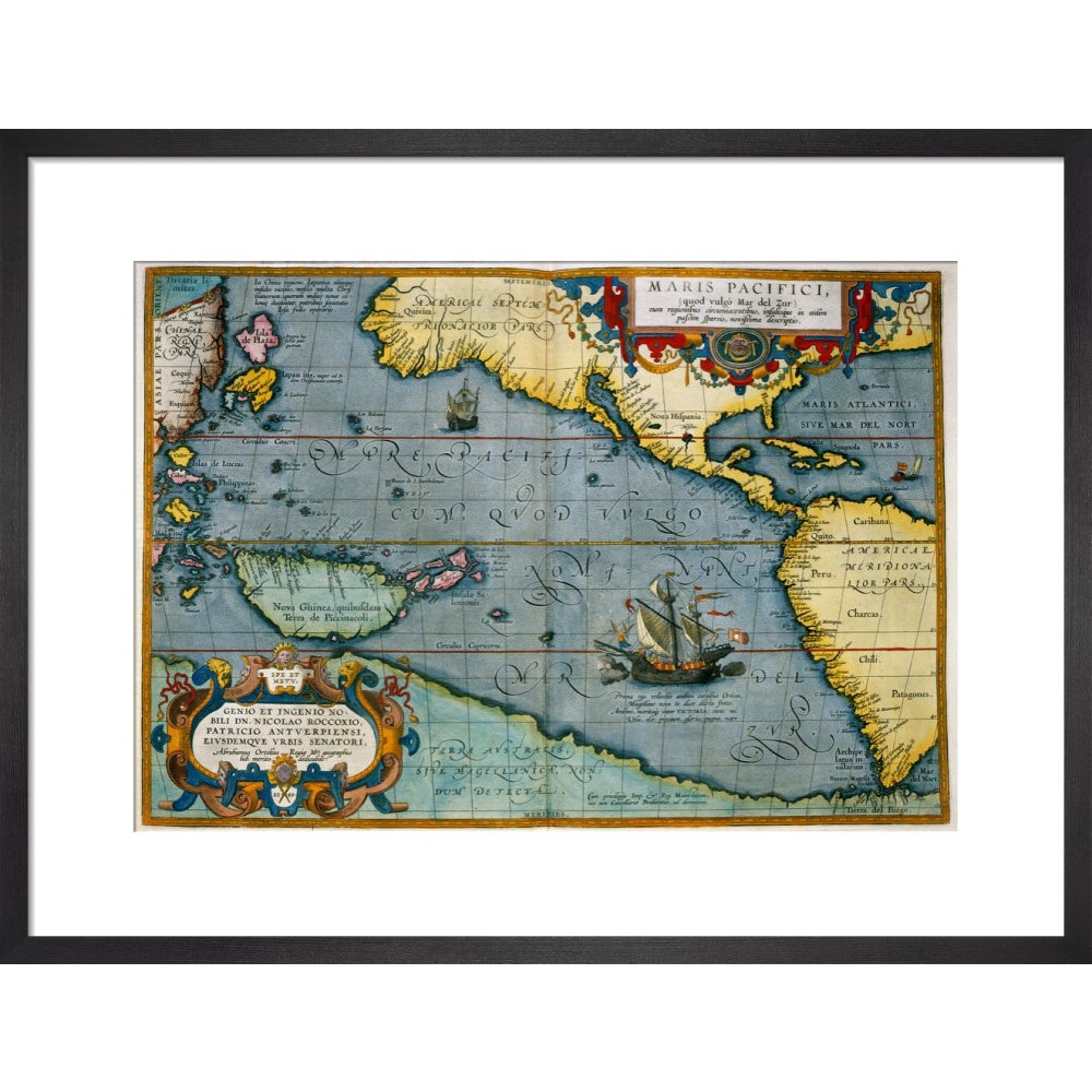 Map of the Pacific Ocean print in black frame