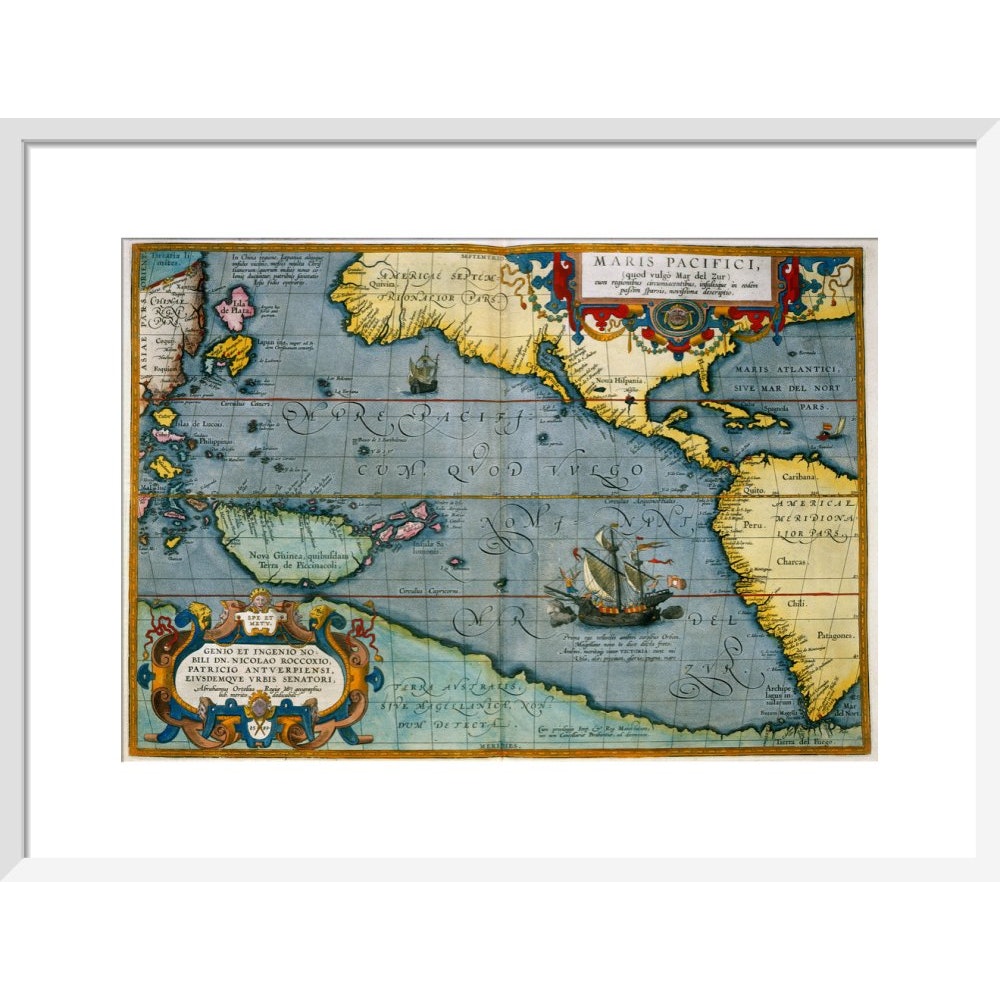 Map of the Pacific Ocean print in white frame