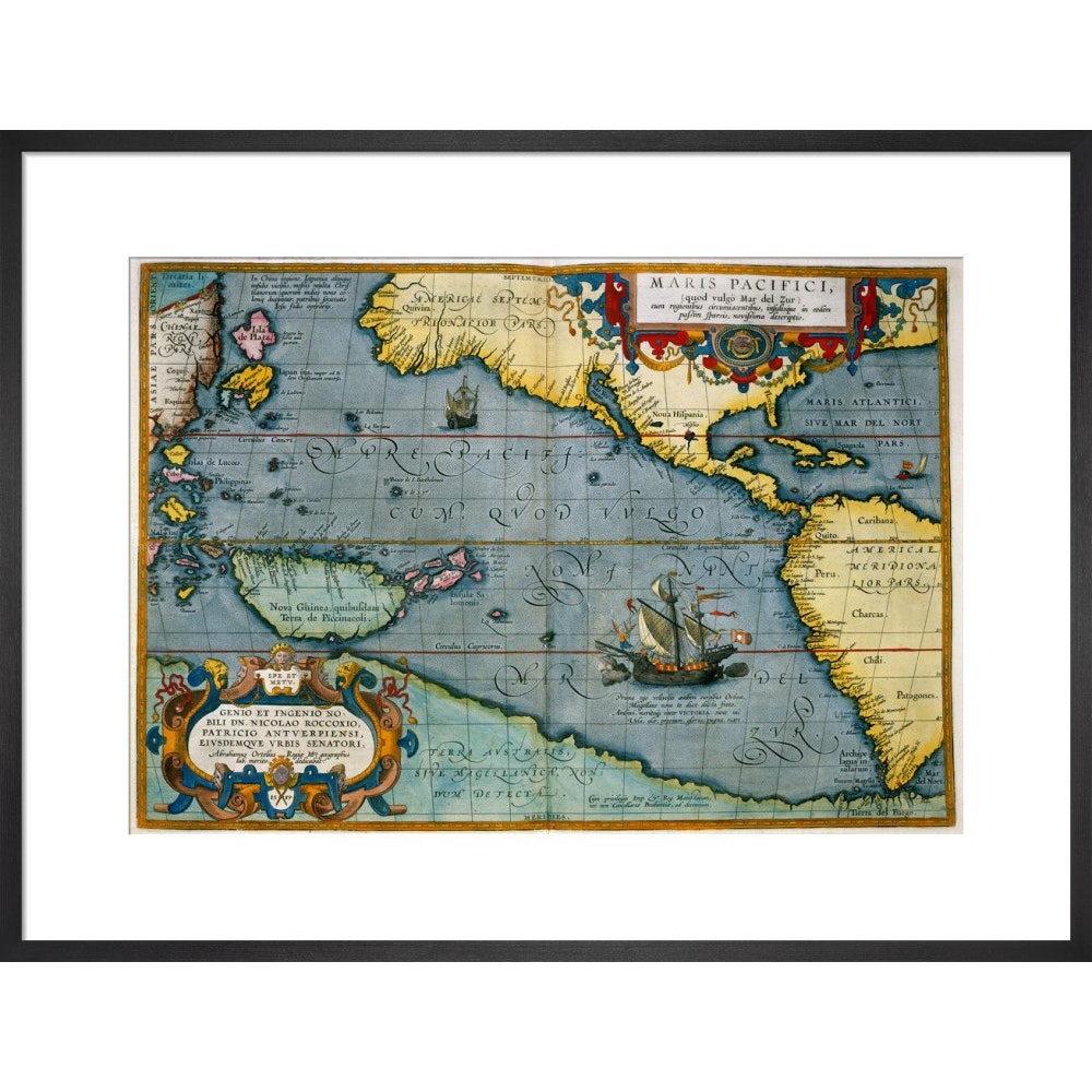 Map of the Pacific Ocean print in black frame